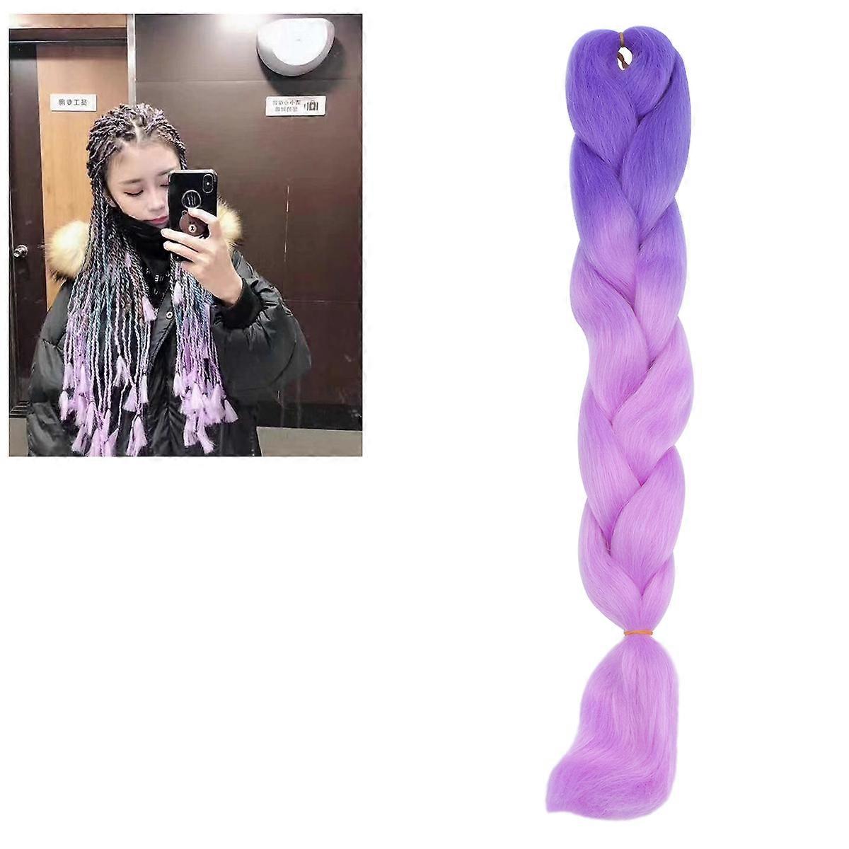 Ponytail Extension 3Pcs Purple Synthetic Wigs with Gradient Color Style for Women