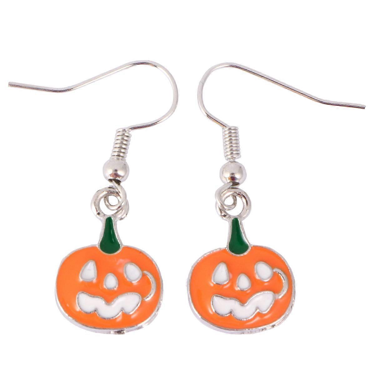 Halloween Themed Skull Earrings with Pumpkin Shape for Apparel Accessories in Eye-Catching Orange Color 1 Set 4 Pairs