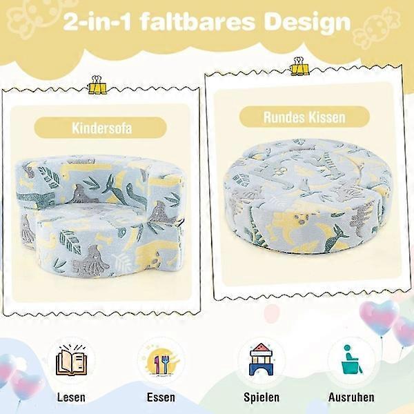 2 in 1 Children's Sofa Round Play Sofa Glowing in the Dark Children's Sofa Upholstered with Removable Cover Blue