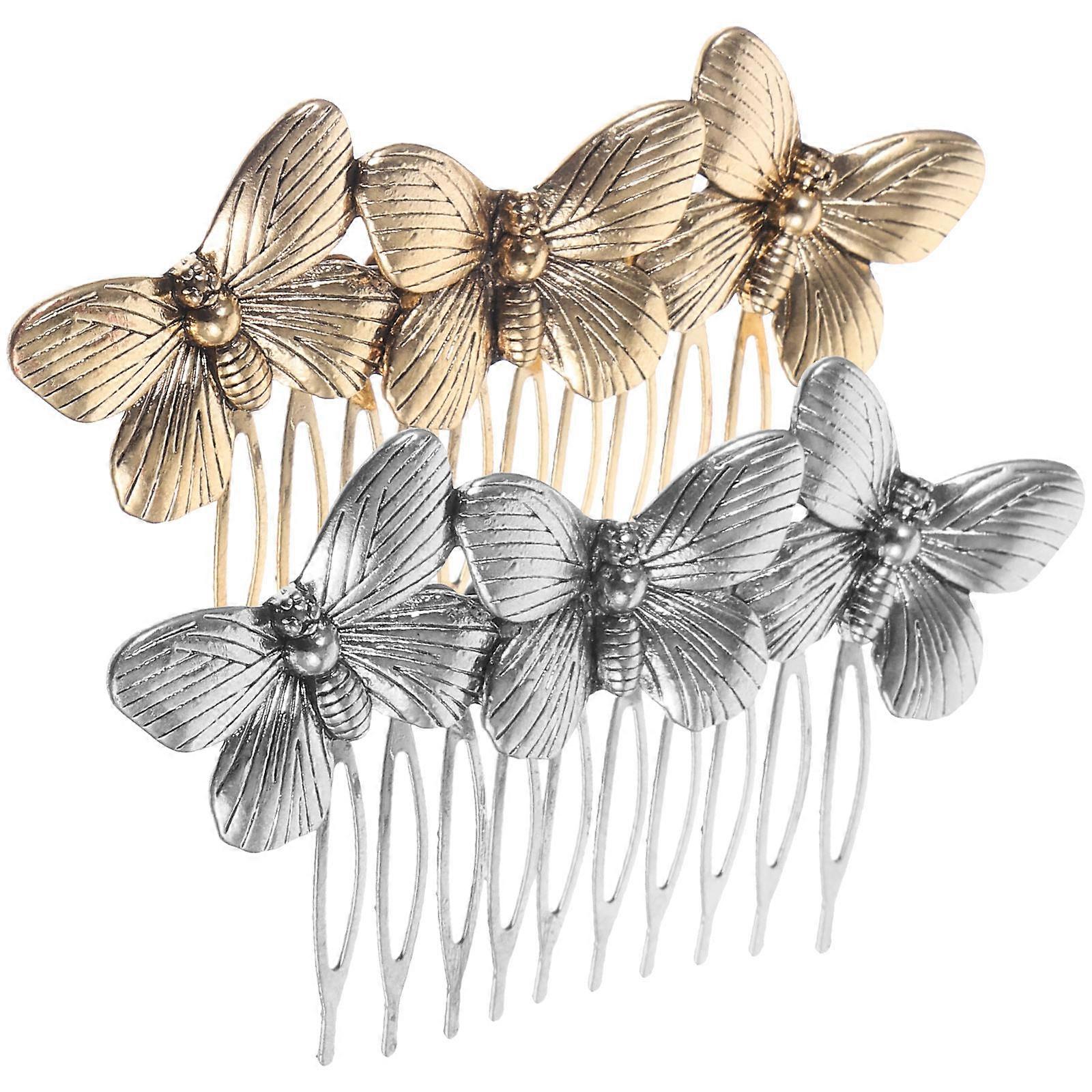 אביזרי שיער רטרו לנשים 2 יחידות סגנון וינטג' שלוש צורות מסרק מגוון צבע תסרוקת DIY