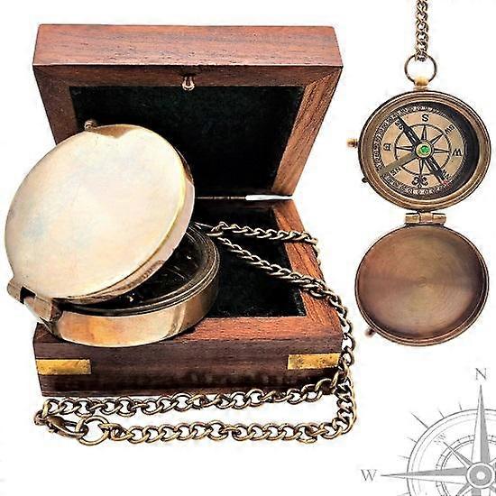 Nautical Compass Plain Engravable Solid Brass Navigational Marine Compass with Wooden Box