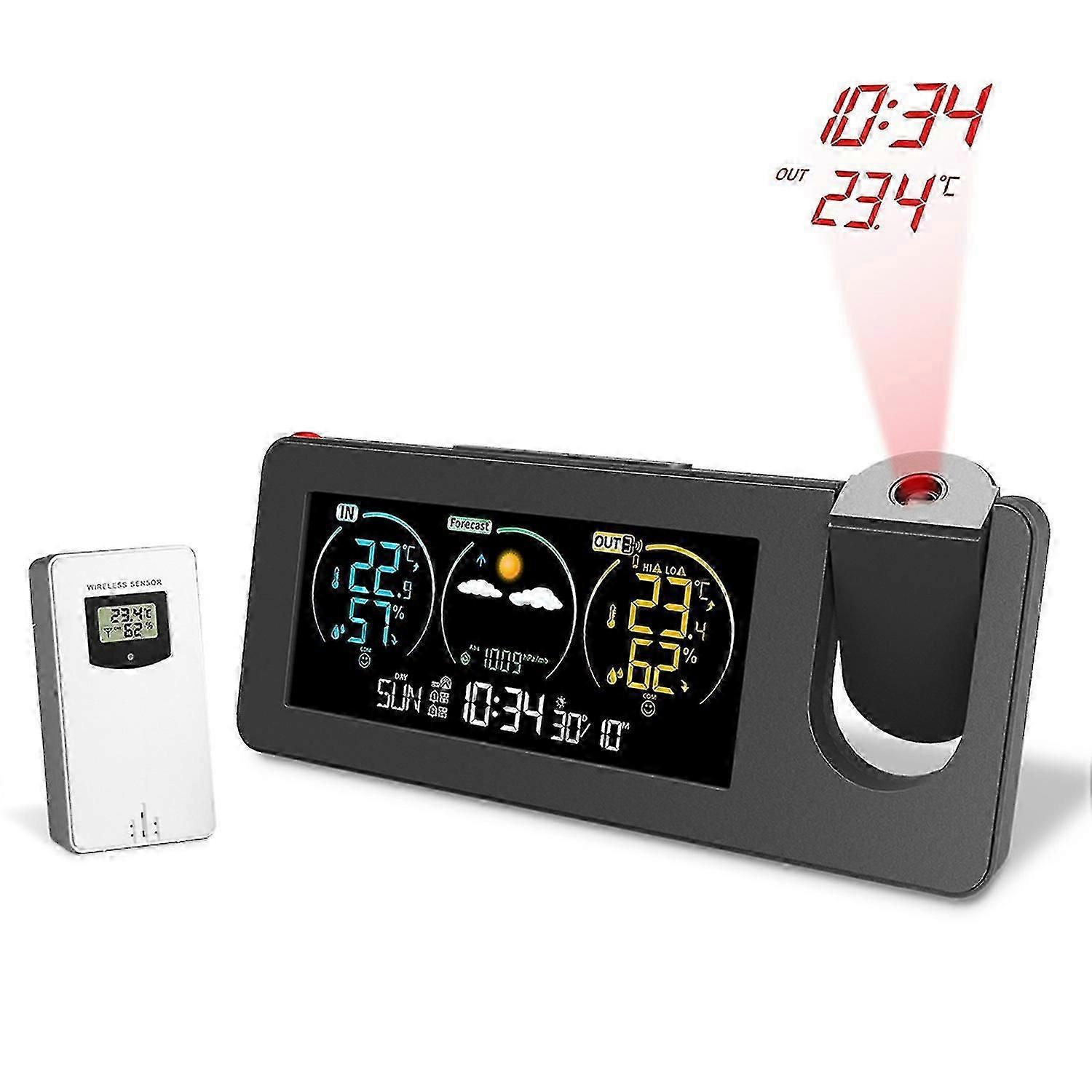 Temp/Humidity Monitor Multifunctional Weather Station Projection Clock with Color Display for Home/Office ZX3538