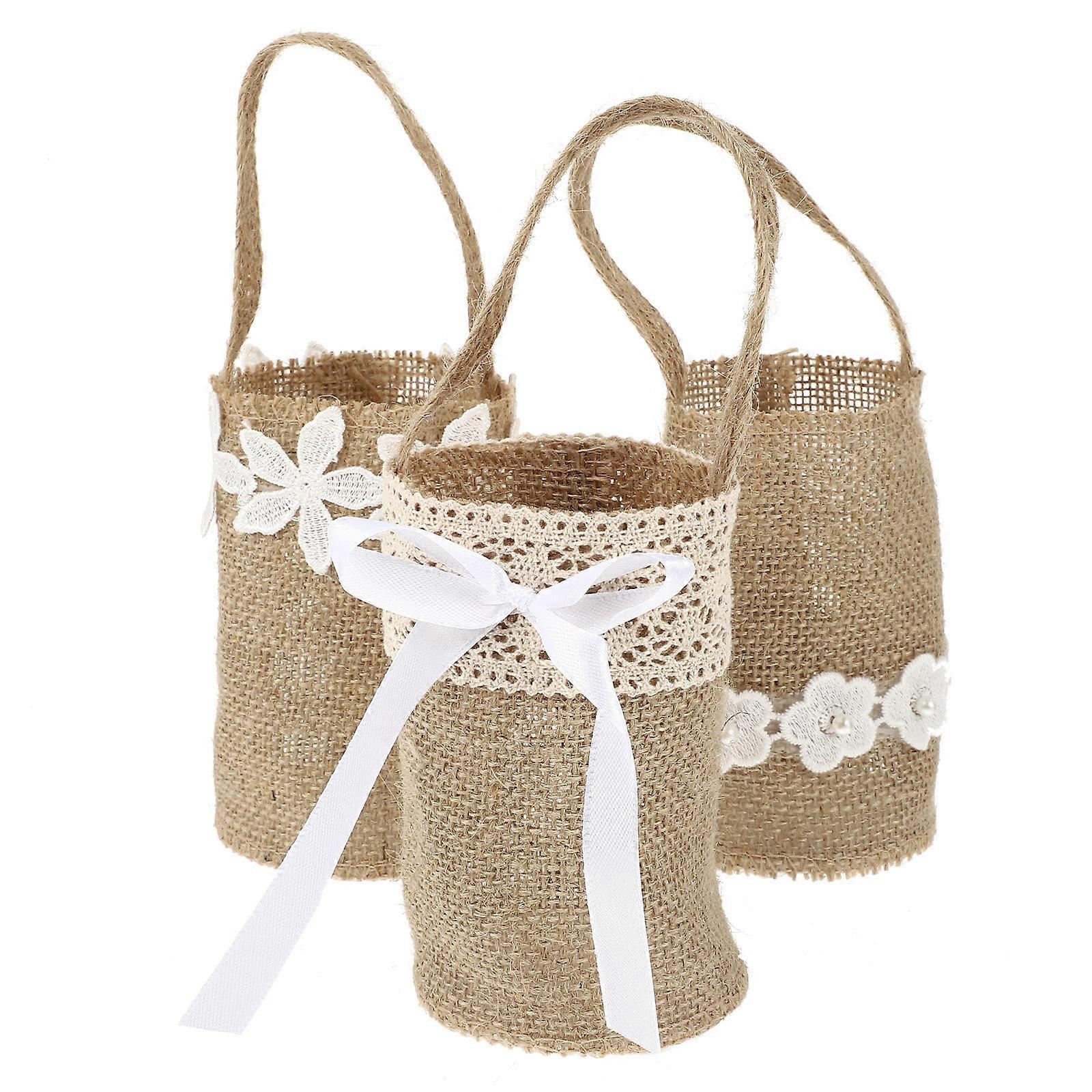 Elegant Flower Girl Basket 3Pcs Handheld Burlap Storage Baskets For Parties Assorted Color Daily Life Use Material