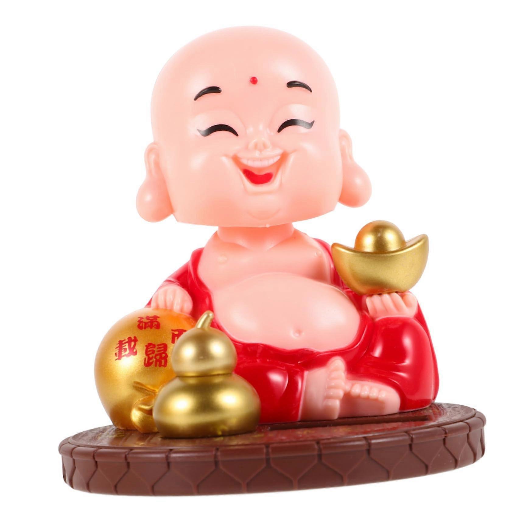 Small Monk Figurine Ornament - Tiny Zen Buddha Dashboard Decoration, Solar Powered Indoor Use, Cute Chinese Design