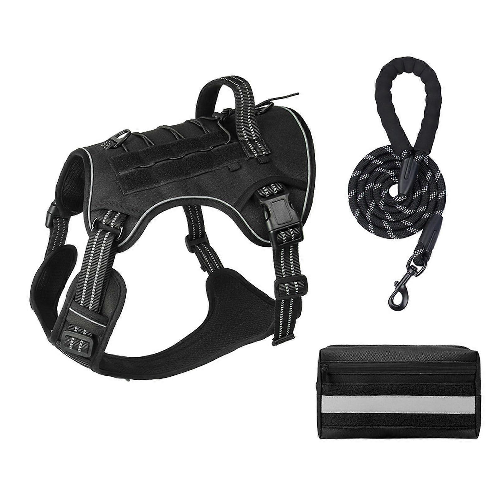 Nopull Dog Harness Vest and Leash for Small to Large Dogs, Adjustable, Reflective, Training, Hiking, Size Small, Black
