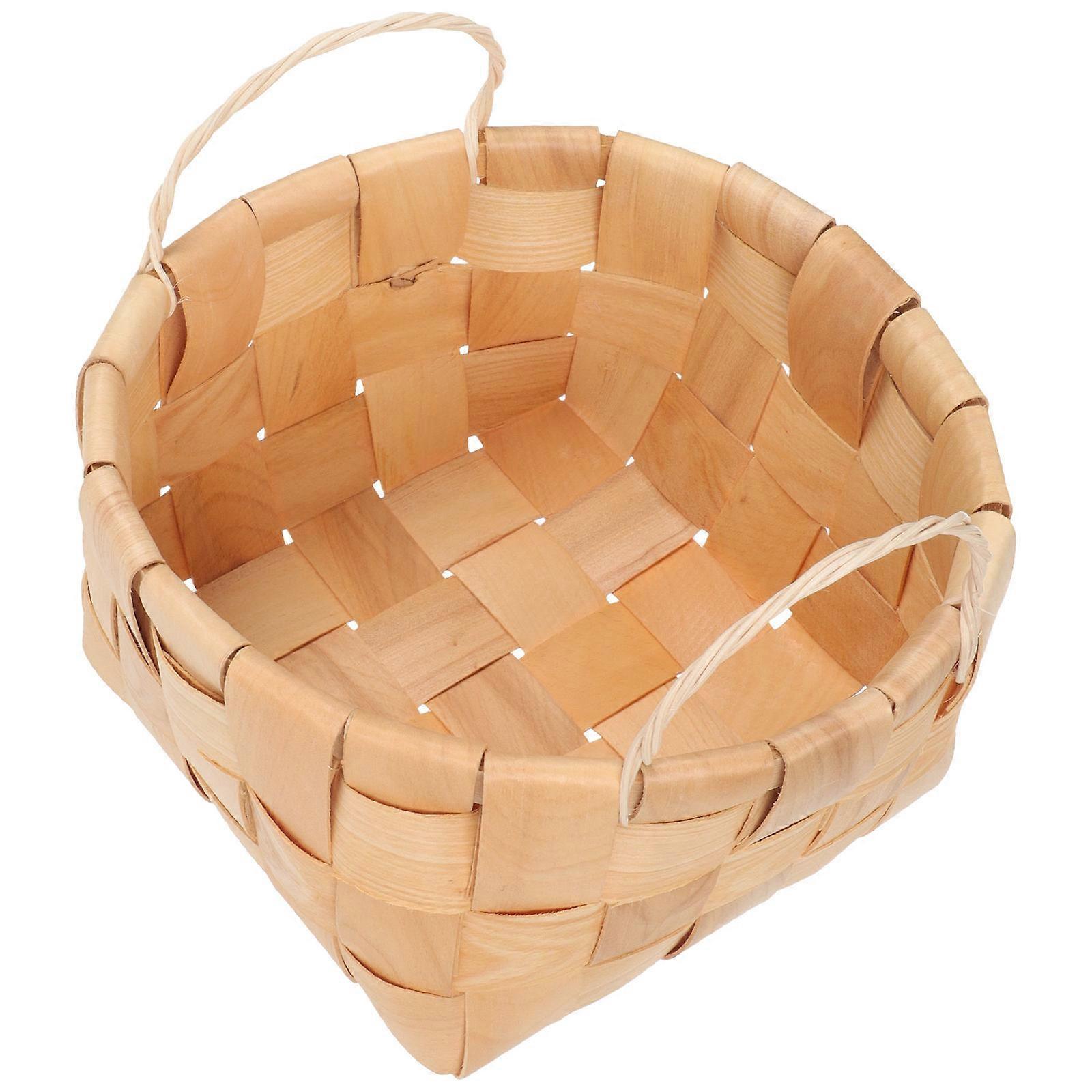 Wooden Basket with Handle for Storage Use Light Yellow Small Woven Basket 7.5 x 4.5 x 4 inches