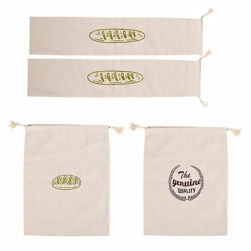 Reusable Bread Storage Pouch 4Pcs Drawstring Linen Bag For Home Use Khaki Color Certified Natural Material