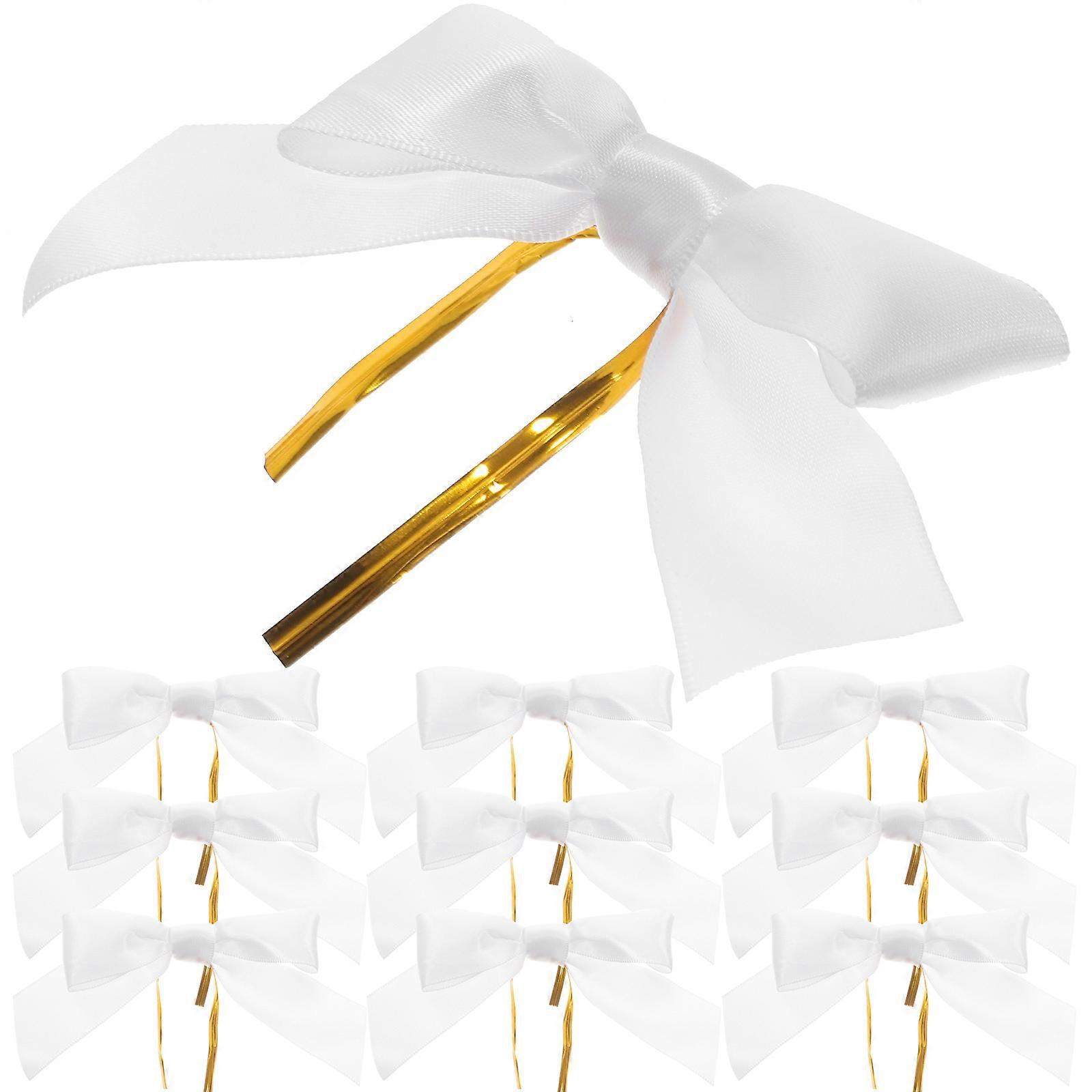 Mini Satin Fabric Bows 50Set Decorative Small Bows For Bridal Shower Engagement Use 0.8X8X8.3CM White