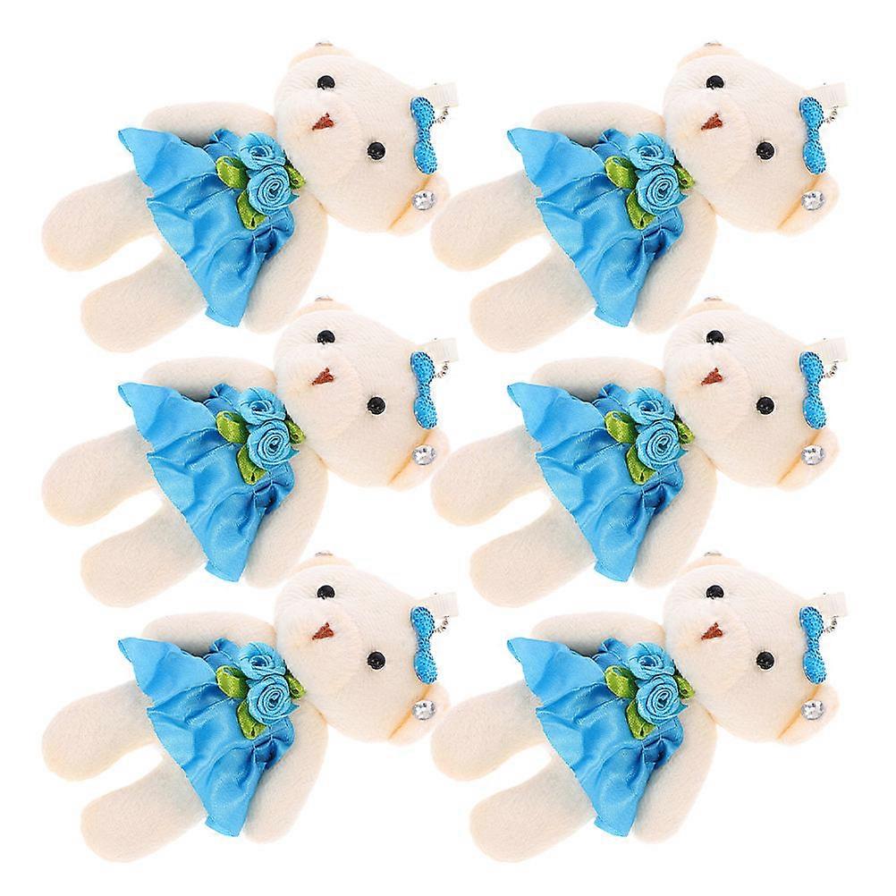 Tiny Bear Keychain 6Pcs Plush Dolls Decorative Accessory for Wedding DIY Projects with Blue Color and