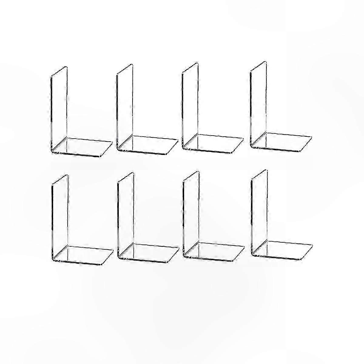 Acrylic Bookends L-Shaped Clear Transparent 8-Pack for Bookshelf Organization