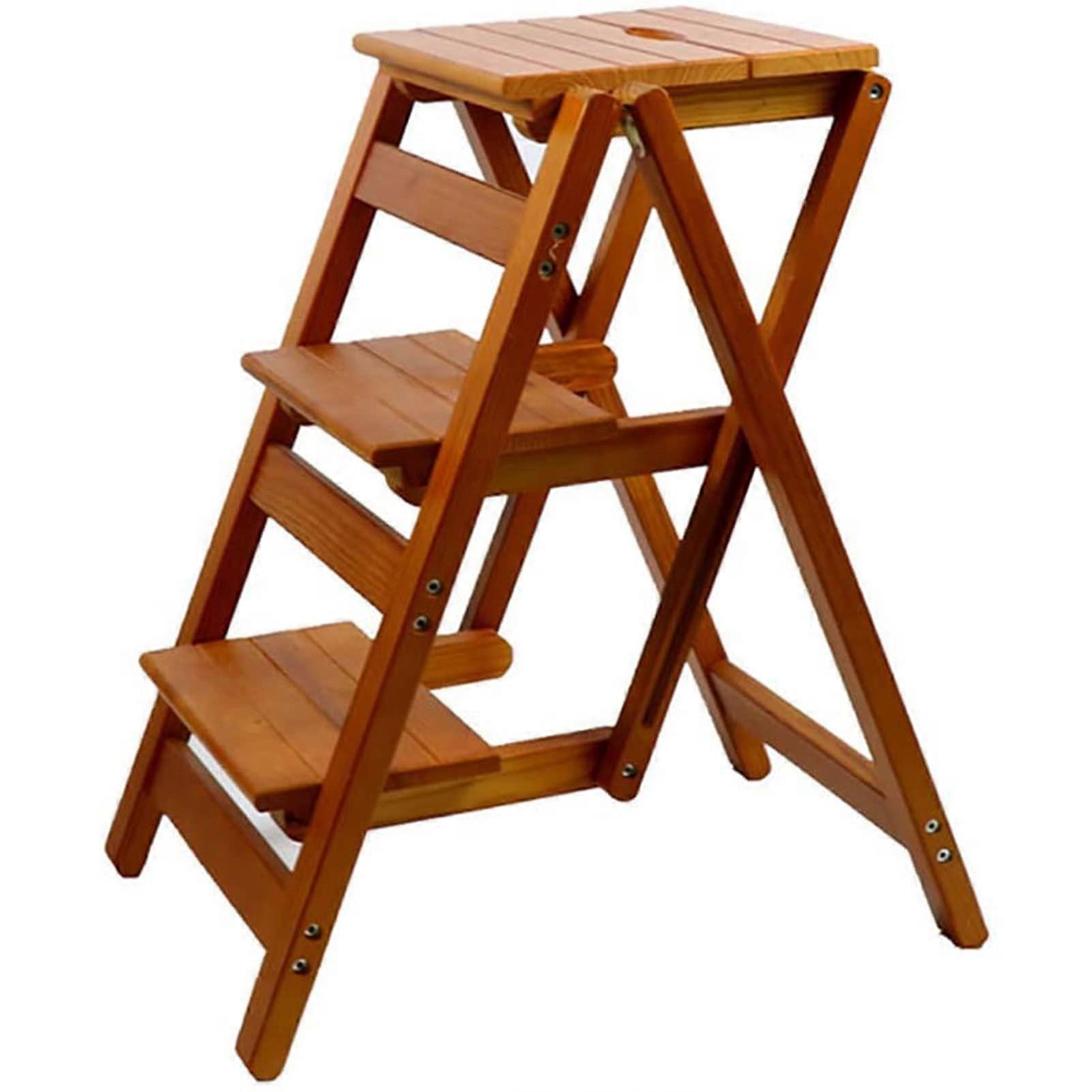 3step ladder stool, multifunctional folding step stool, dualpurpose stepping stool, solid wood home ladder, foldable stepping stool (wood color)