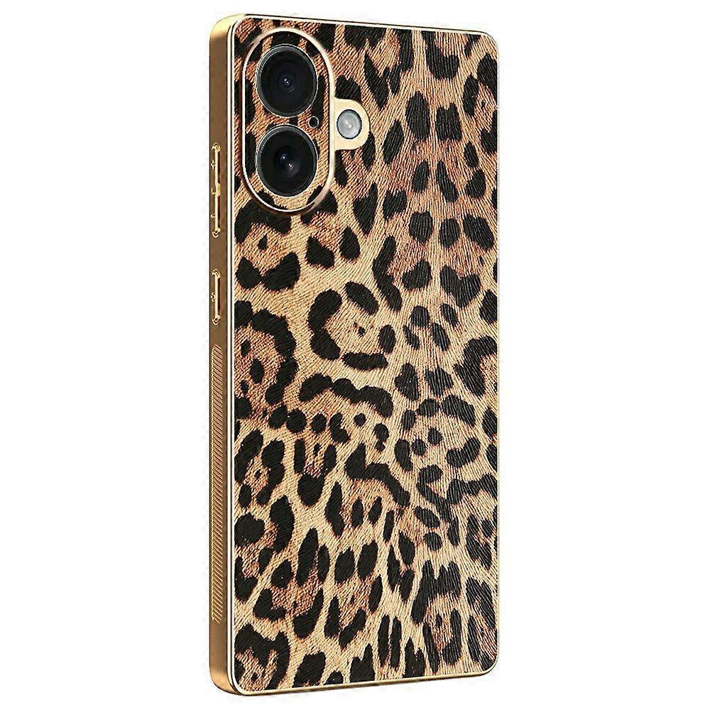 Compatible For iPhone 17 Case Leopard Print PU Leather Coated PC + TPU Electroplating Phone Cover