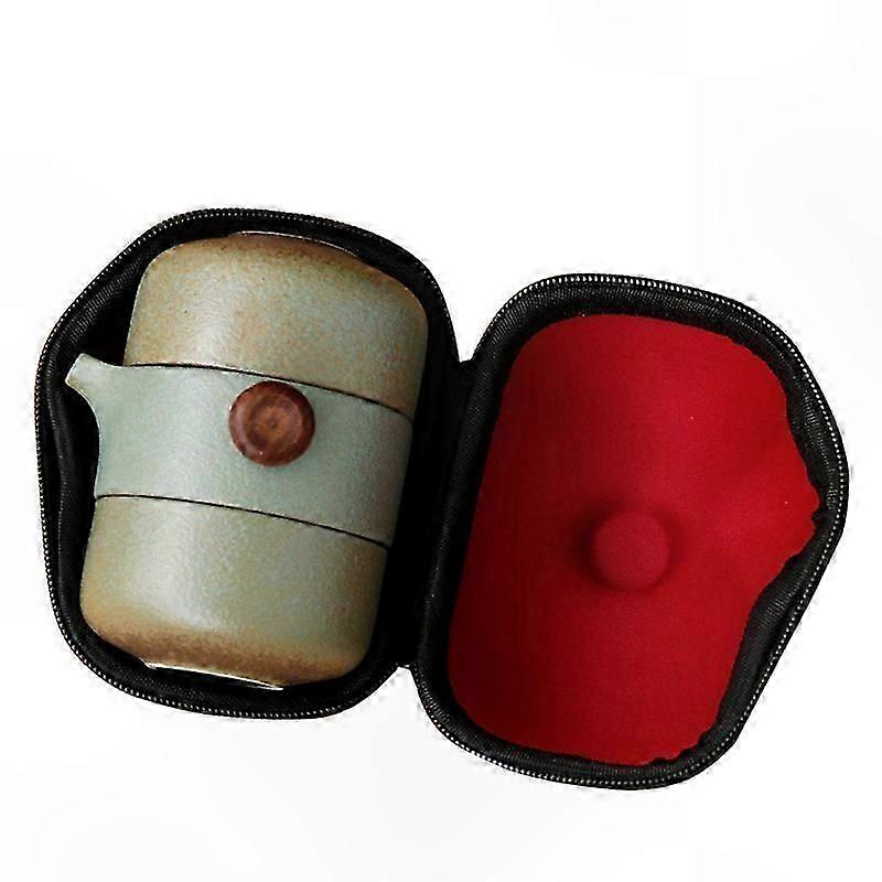 Handcrafted Ceramic Tea Set with Teapot, Lid, Bowl, and Cup for Travel & Office Use - Green Design