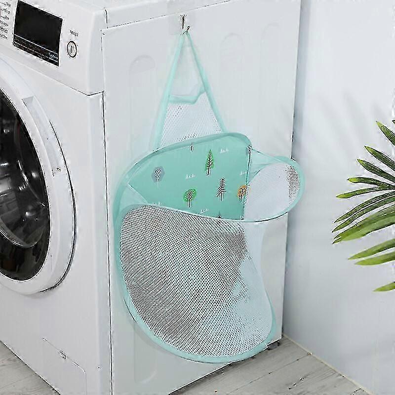 2pcs Green Hanging Mesh Collapsible Laundry Hamper, Collapsible Retractable