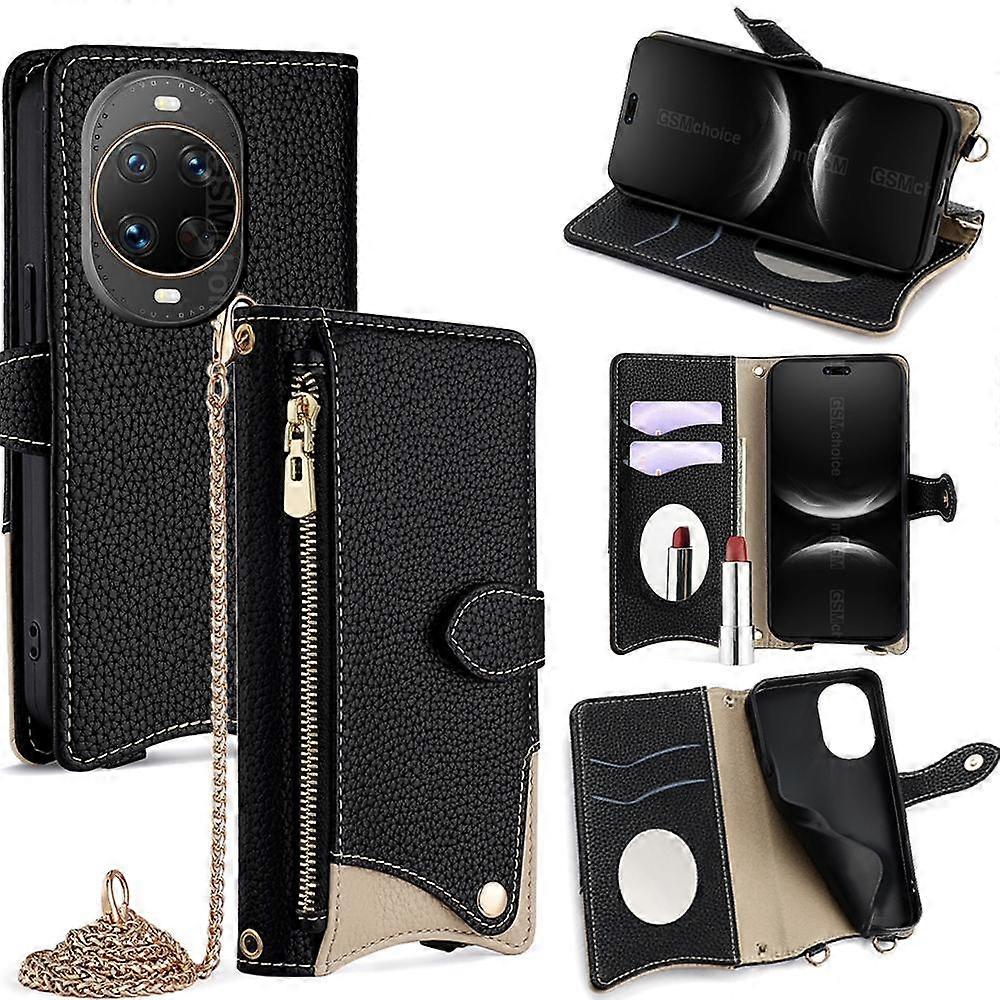 Étui de téléphone en cuir de litchi à chaîne en queue de poisson