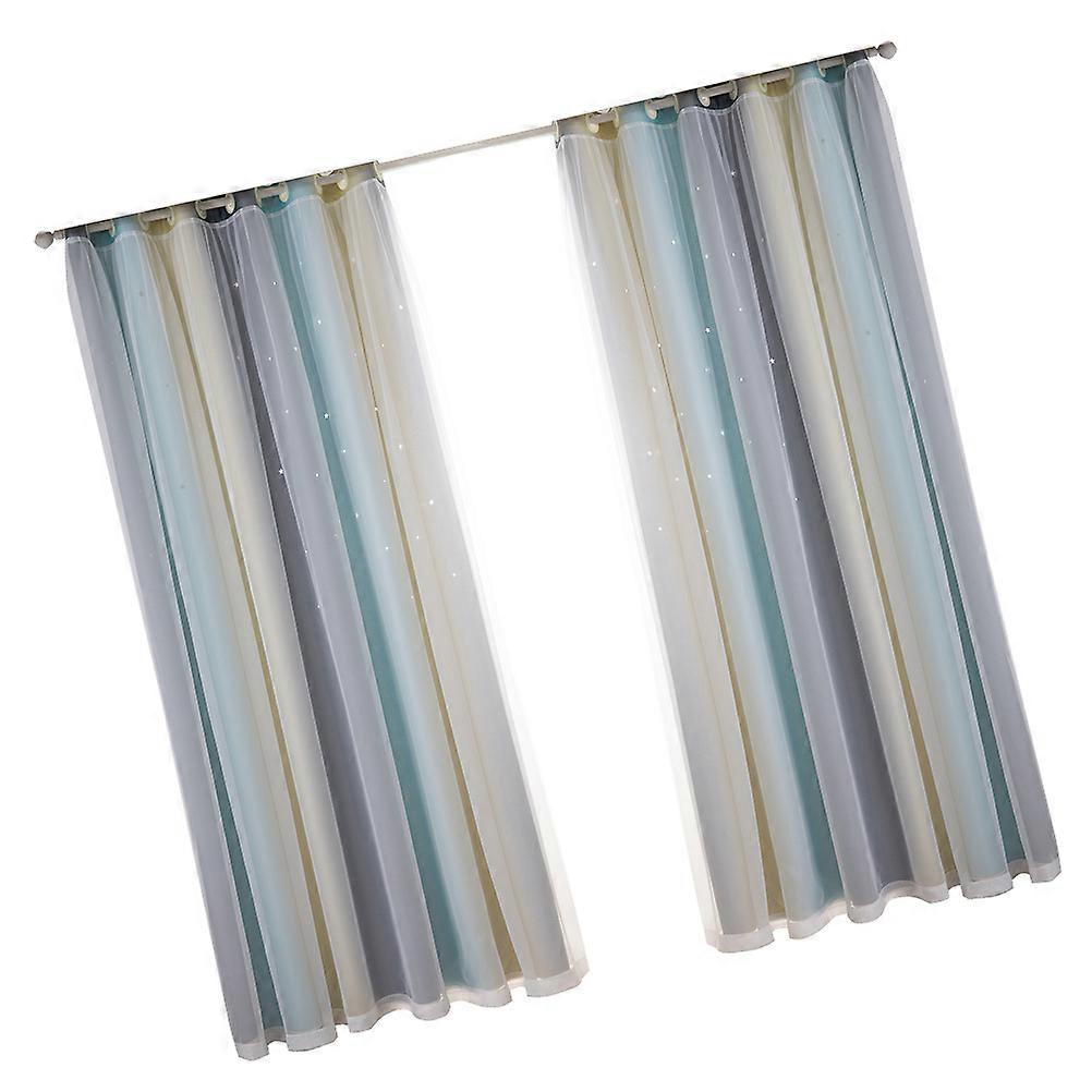 Double-Layered Curtains Gradient Window Curtains for Bedroom Beige Polyester Sunshade 2Pcs