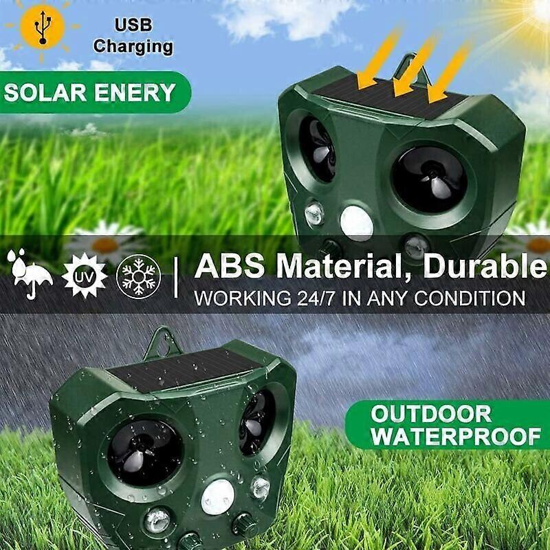 Solar Ultrasonic Cat Repeller, Adjustable Frequency with Alarm & Light