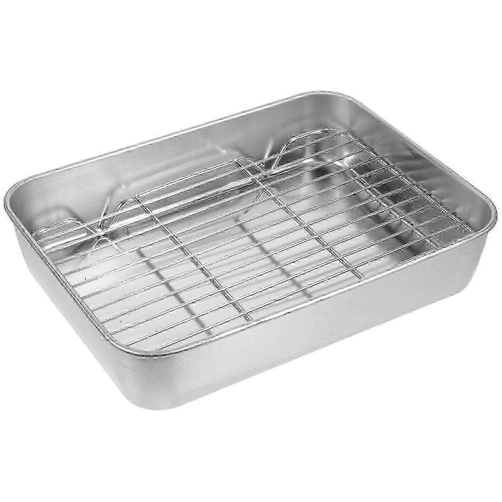 Multi-Function Portable BBQ Grill Plate with Drain Tray for Camping, 23x17cm Silver