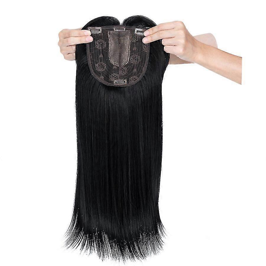 Langer gerader Clip-In-Topper mit Pony-Kunsthaarperücken