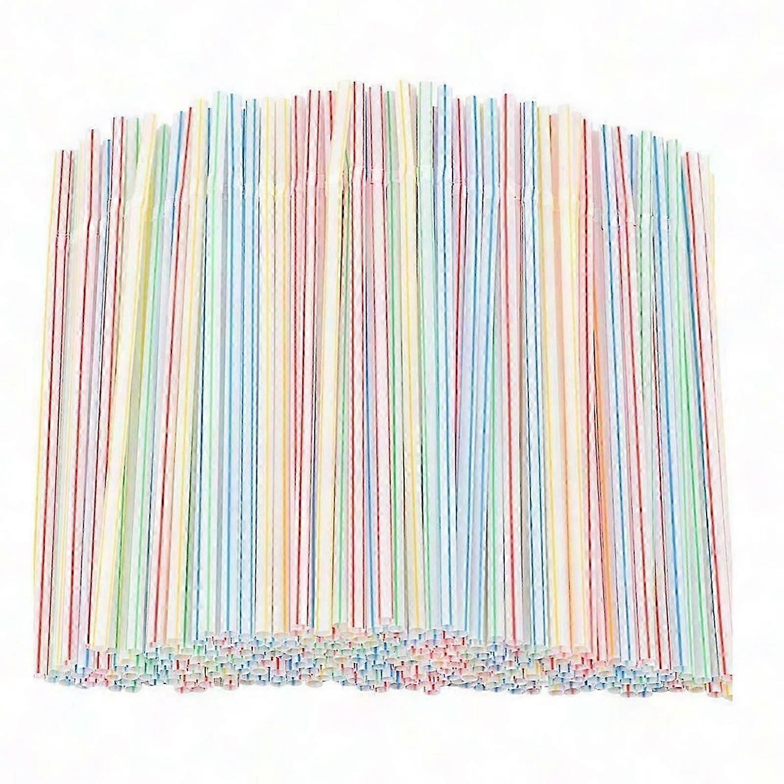 500pcs Plastic Drinking Straws 8 Inches Long Multi-Colored Striped Bendable Disposable