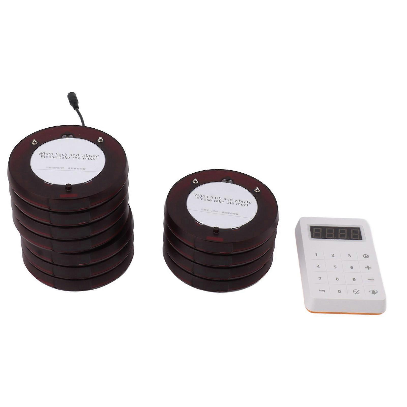 10pcs Wireless Round Restaurant Pager Set Vibration Beeping LED
