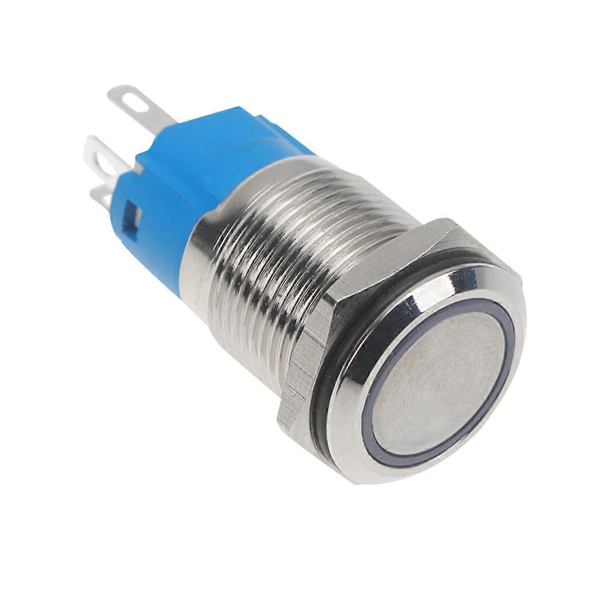 Stainless Steel Auto Reset Button 16mm 12V Waterproof Round (Silver)