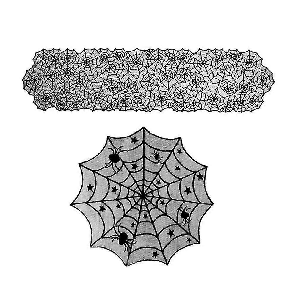 Black Halloween Table Decoration Set Including 40 Inch Round Table Runner And 20 X 80 Inch Rectangular Cloth For 3Pack