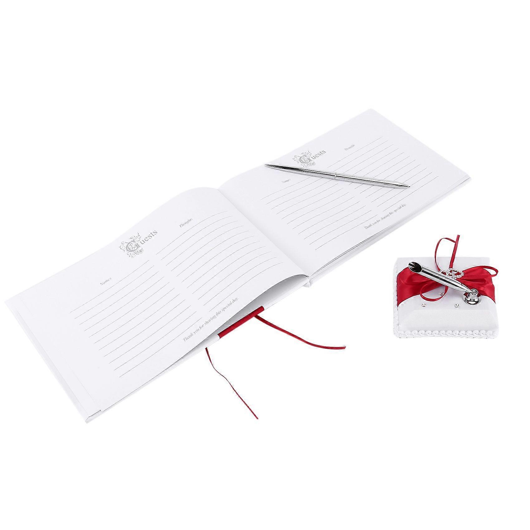 Wedding Guest Book With Pen Holder Sets Satin Bows Signature Book With Diamonds Love Shape For Part