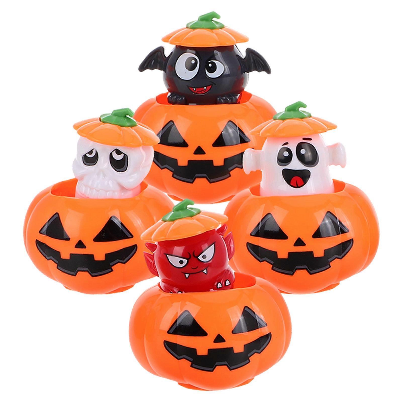 Halloween Wind Up Toys Set Plastic Pumpkin Figurines for Playing Use 4Pcs