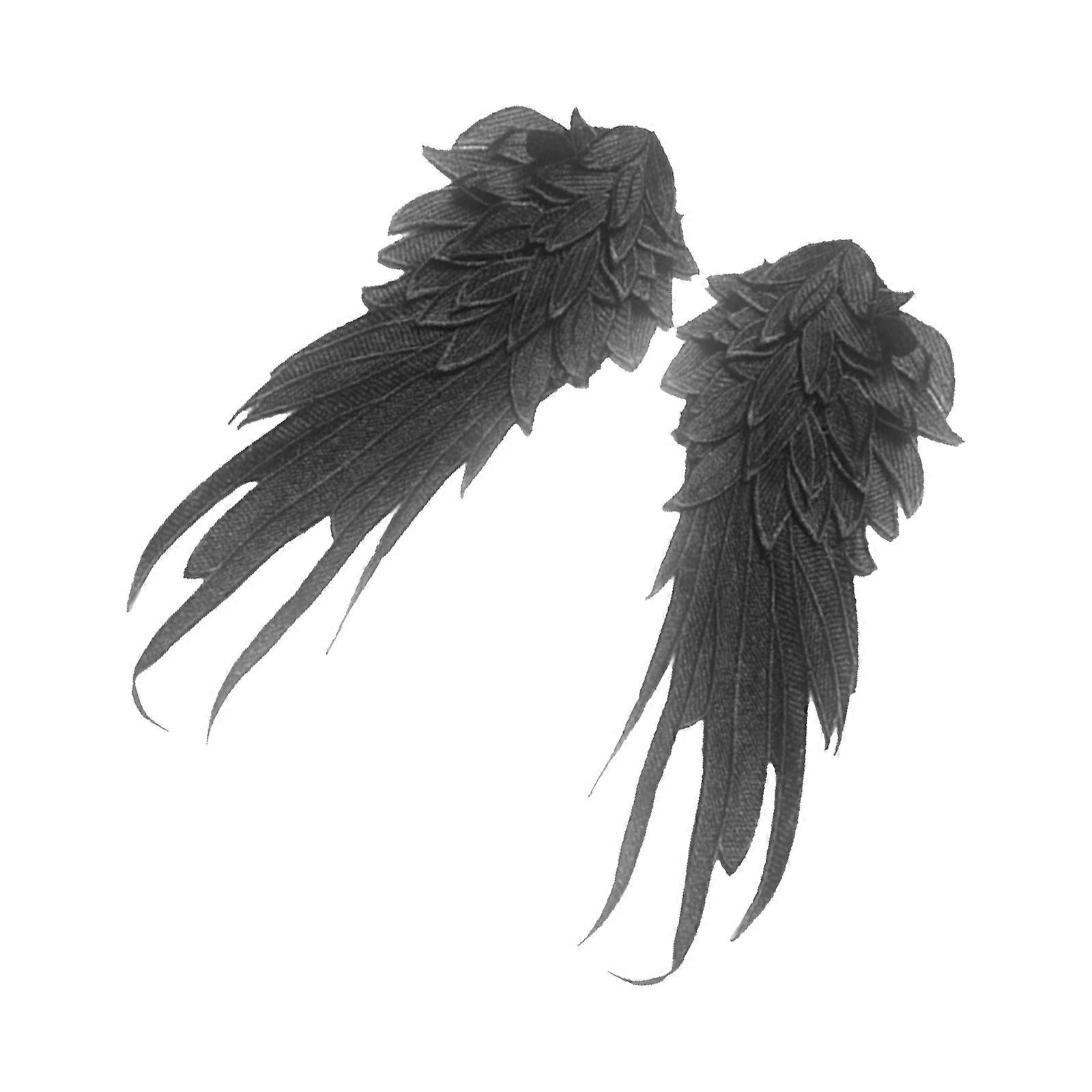 Angel Wing Sew On Patch for Decor Use Black Polyester Yarn Material 1 Pair 5.9 Inches