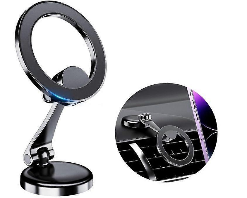 Magnetic Car Phone Mount, 2 x 180 Folding & Double 360 Rotating, Designed for iPhone 15/14/13/12 Series(Black)