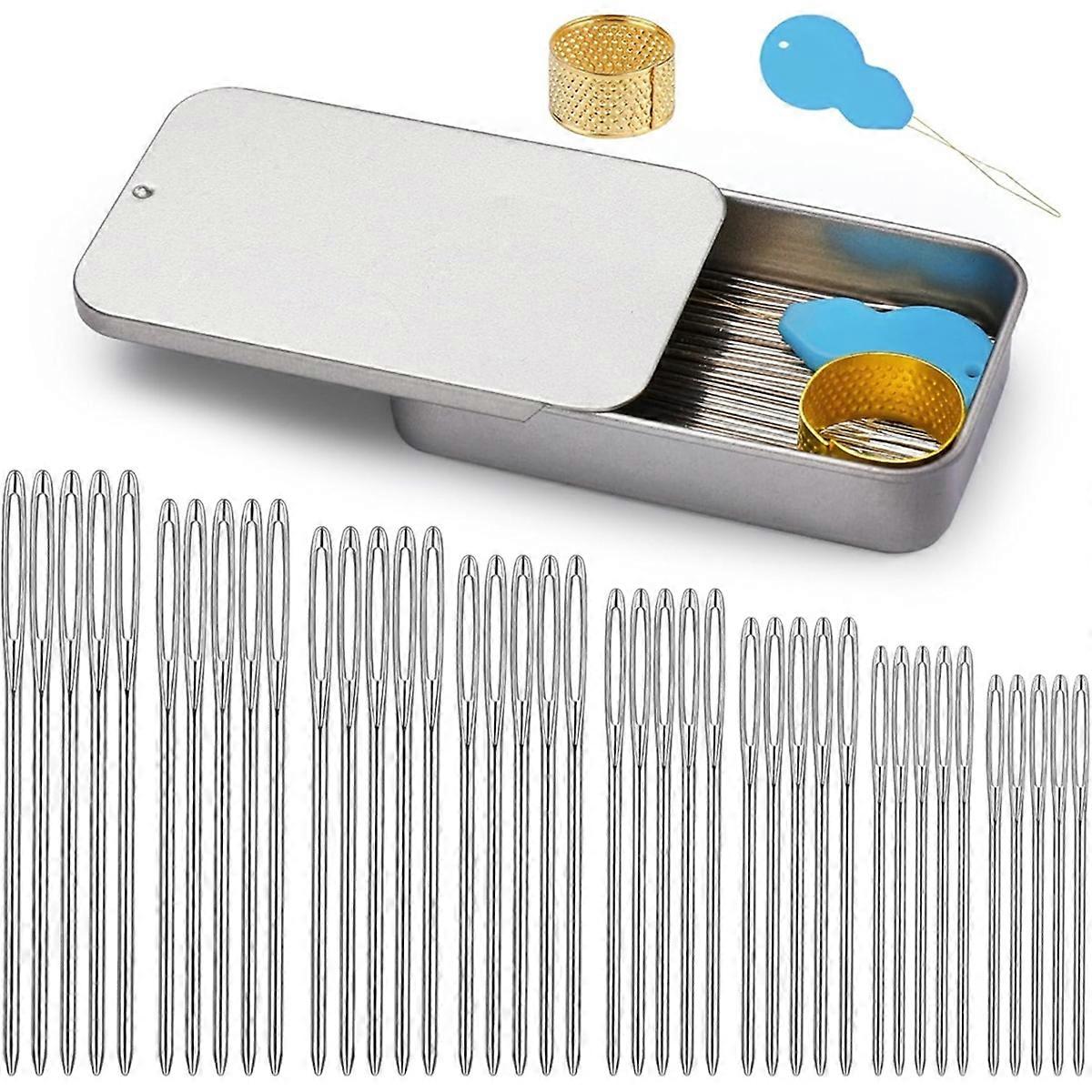 40 Pcs Large-Eye Blunt Needles, Tapestry Needle-with Threader Thimble, for Sewing Knitting Crafting