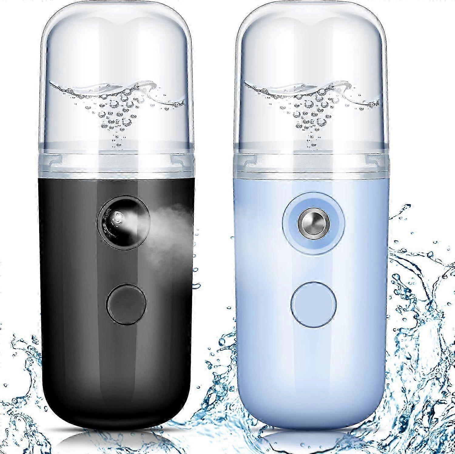 2 Pieces Nano Facial Mister 30ml Mini Portable Cool Facial Moisturizing Device USB for Facial Hydrating (Black and Blue)
