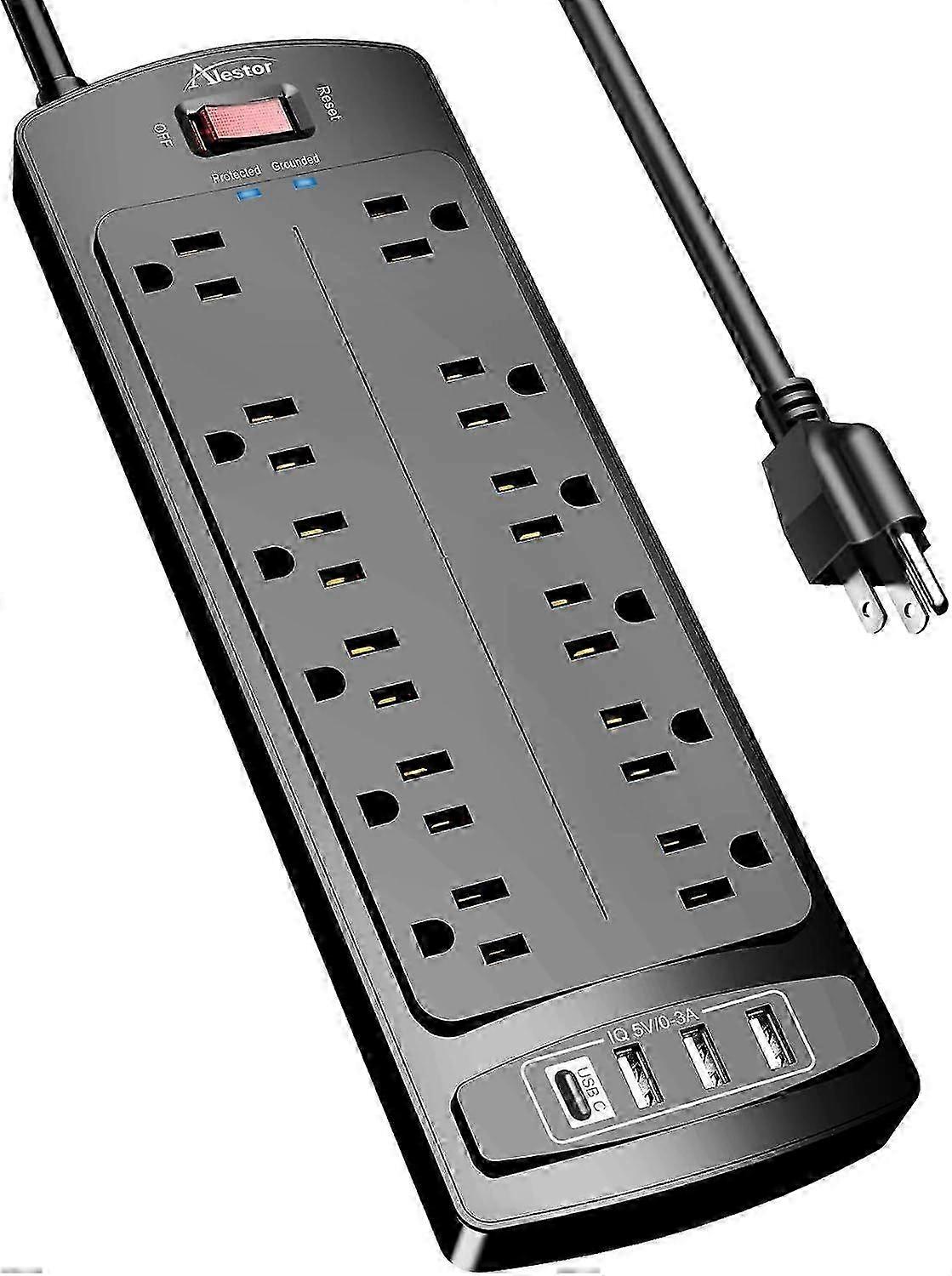 Power Strip, Surge Protector with 12 Outlets and 4 USB Ports, 6 Feet Extension