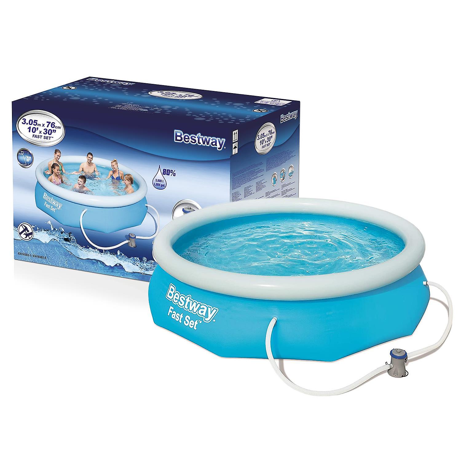 Bestway Inflatable Round Paddling Swimming Pool with Filter Pump 10'x30", 3800L