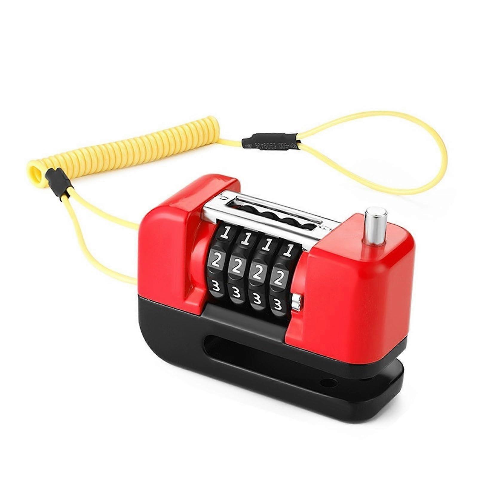 Aluminum Alloy Portable Disc Brake Lock with Reminder Rope | Anti-Theft Combination Lock for Bikes and Mountain Bikes in Red