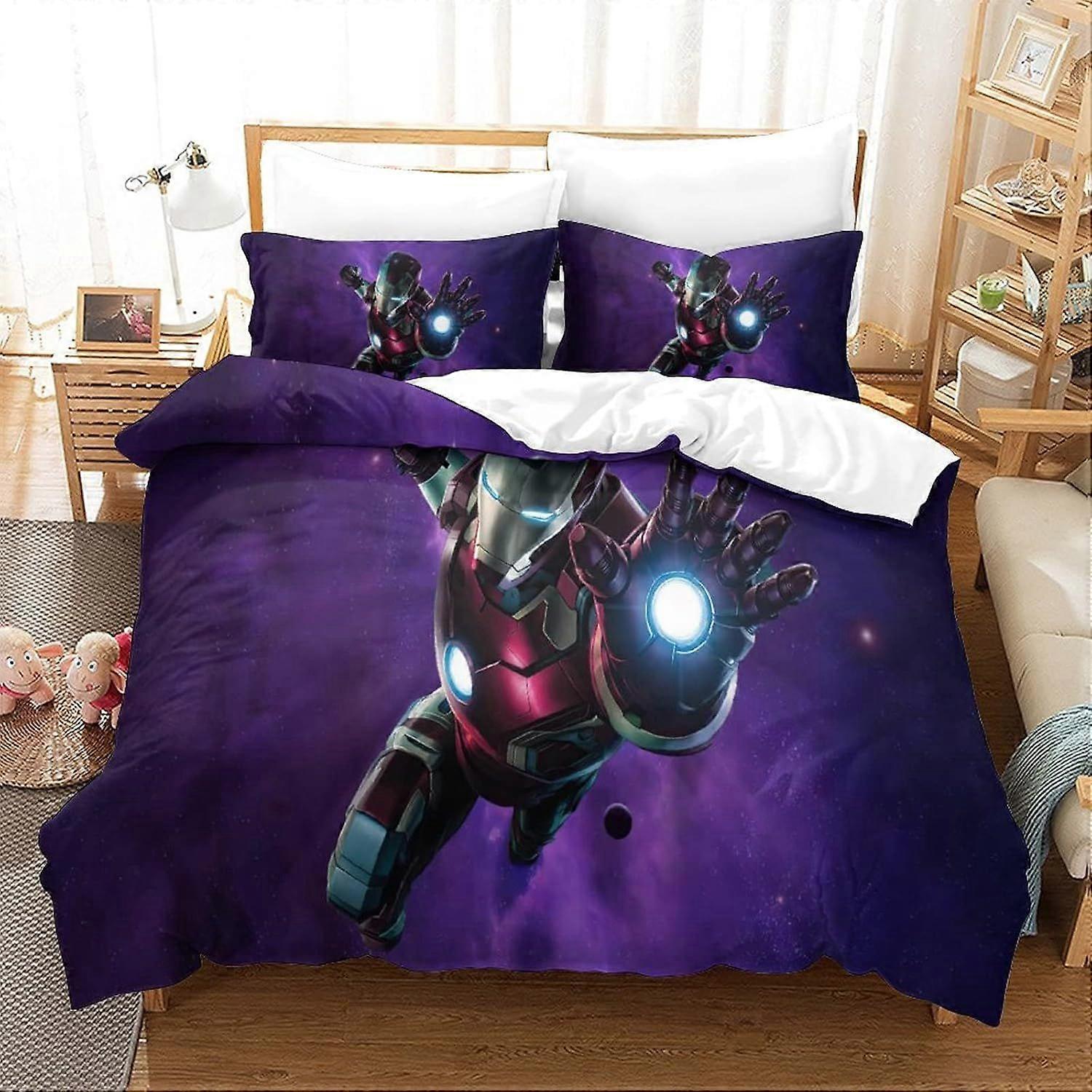 Bedding Sets Single Size Bedding Iron Man Printed Duvet Cover Soft Hypoallergenic Microfiber Quilt Cover with Pillowcase with Zipeer Closure for in Ki