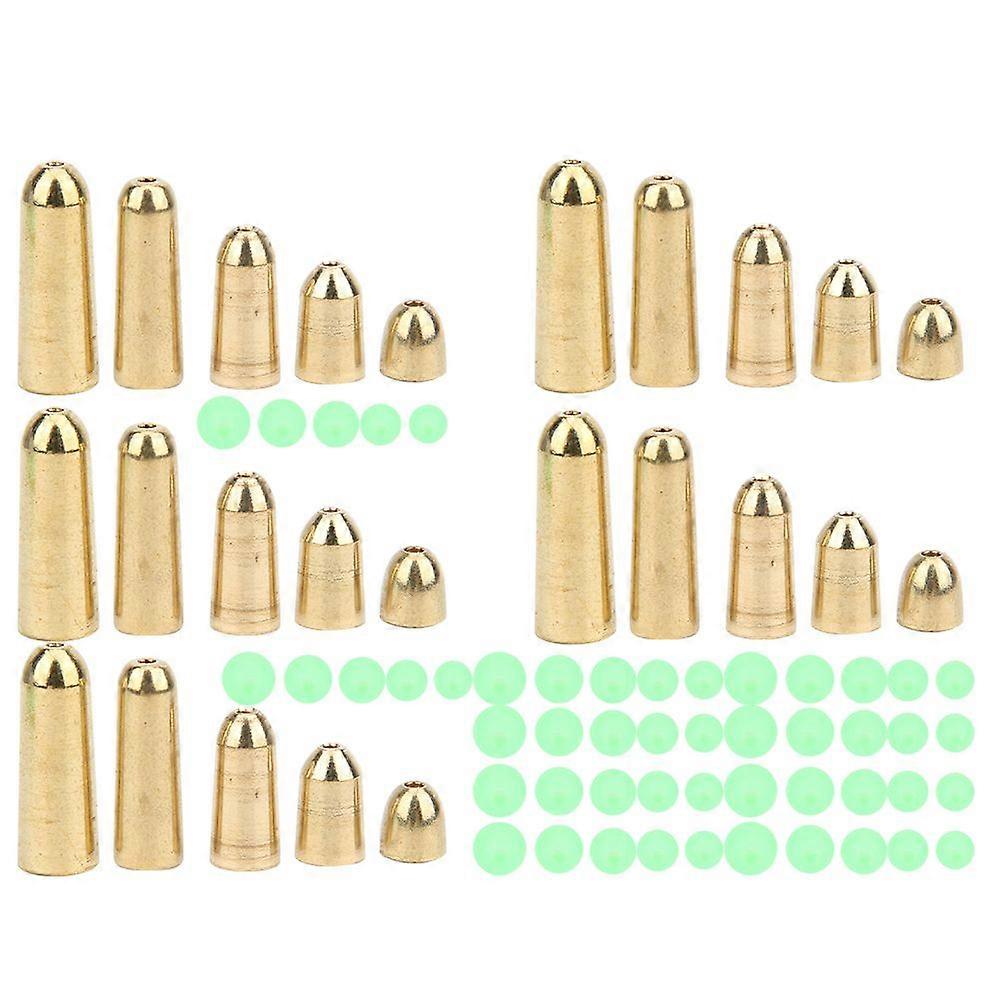 T0048 75PCS 5size Brass Weights Fishing Sinkers with 5size Plastic Luminous Fishing Beads Kit
