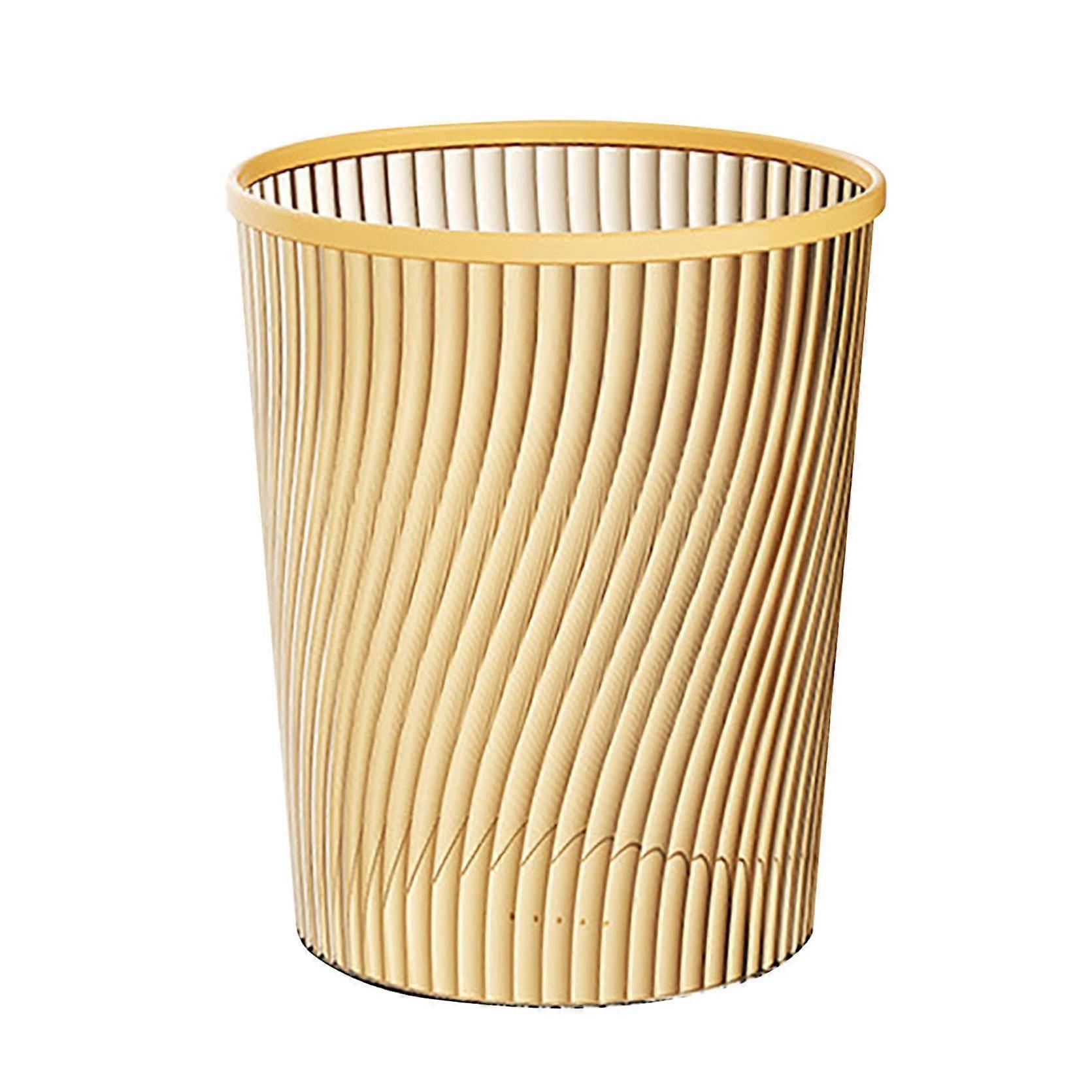 Plastic Round Trash Can Waste Paper Basket Gold Wave Design Non Slip Shatter Proof For Home Office Bathroom Kitchen