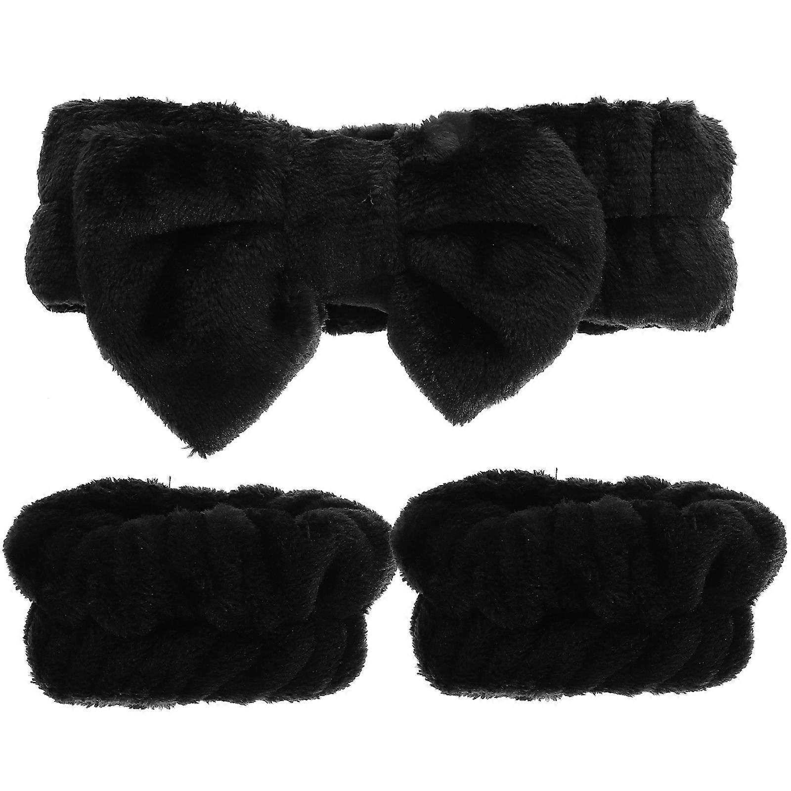 Bowknot Headbands Face Washing Headbands for 2Sets with Elastic Wrist Bands