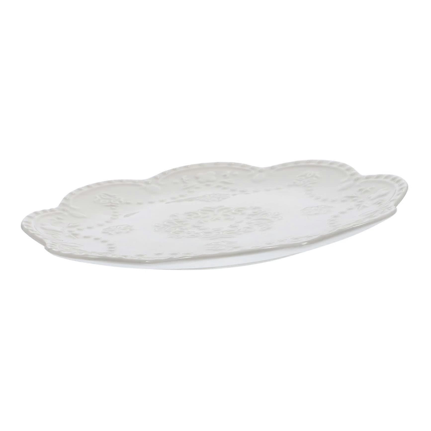 Ceramic Embossed Lace Plate Large Serving Platter Porcelain Dinnerware Embossed Lace Pattern