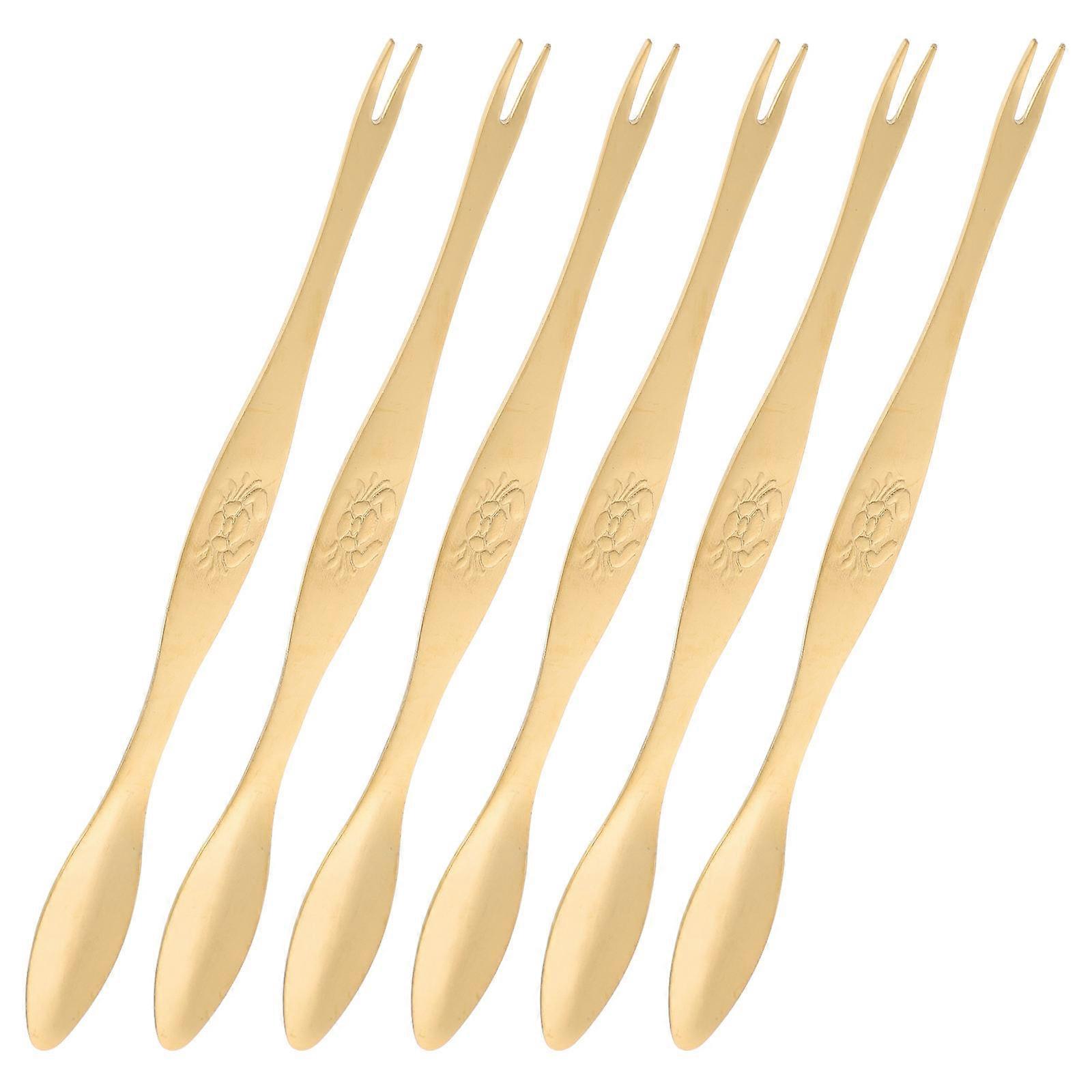 Fruit Pick Fork And Spoon Shape For Picnic And Seafood Eating 24 Pcs Golden