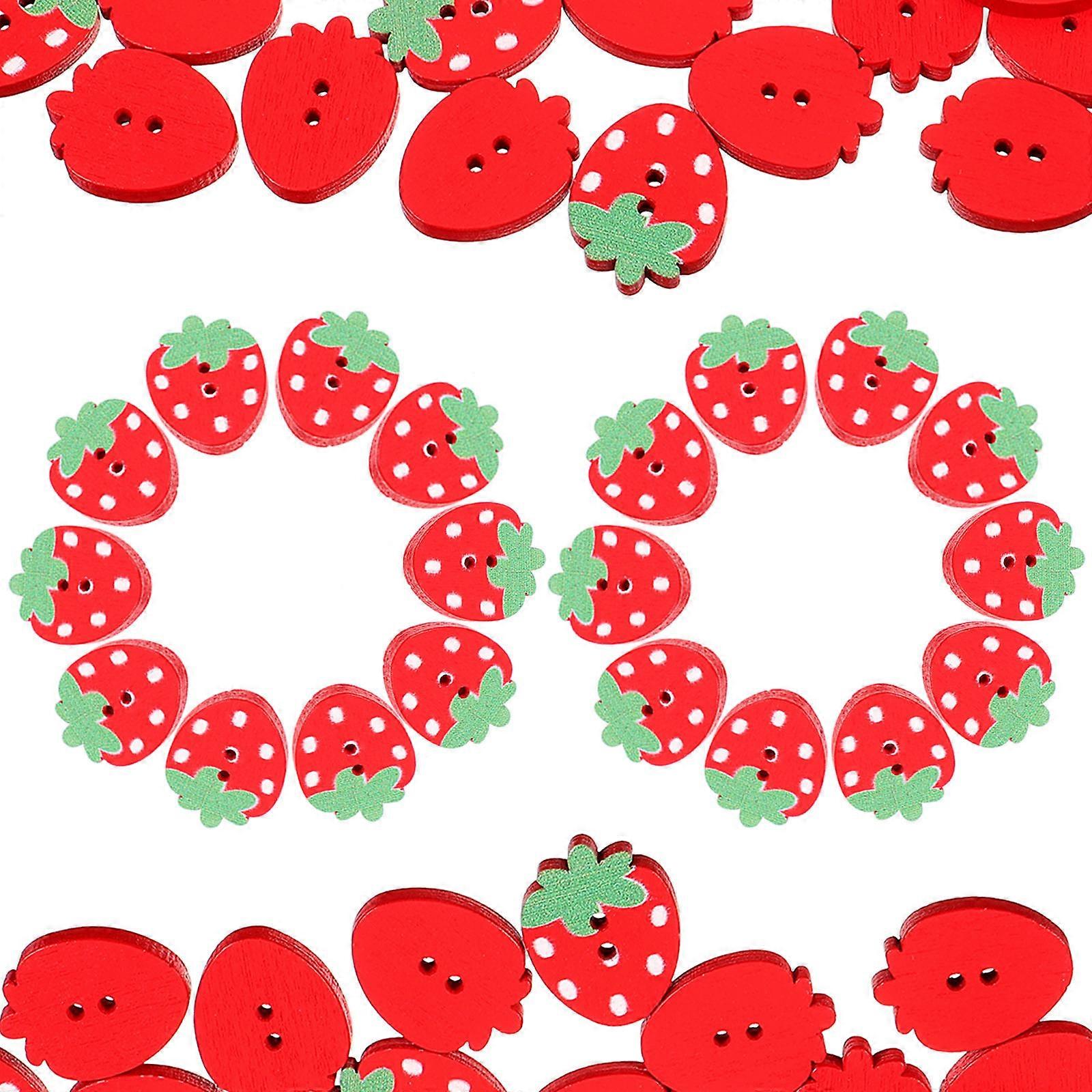 Red Wooden Sewing Buttons 250 Pcs Strawberry Shape With Double Holes For Clothes Decor DIY Projects And Craft Decoration