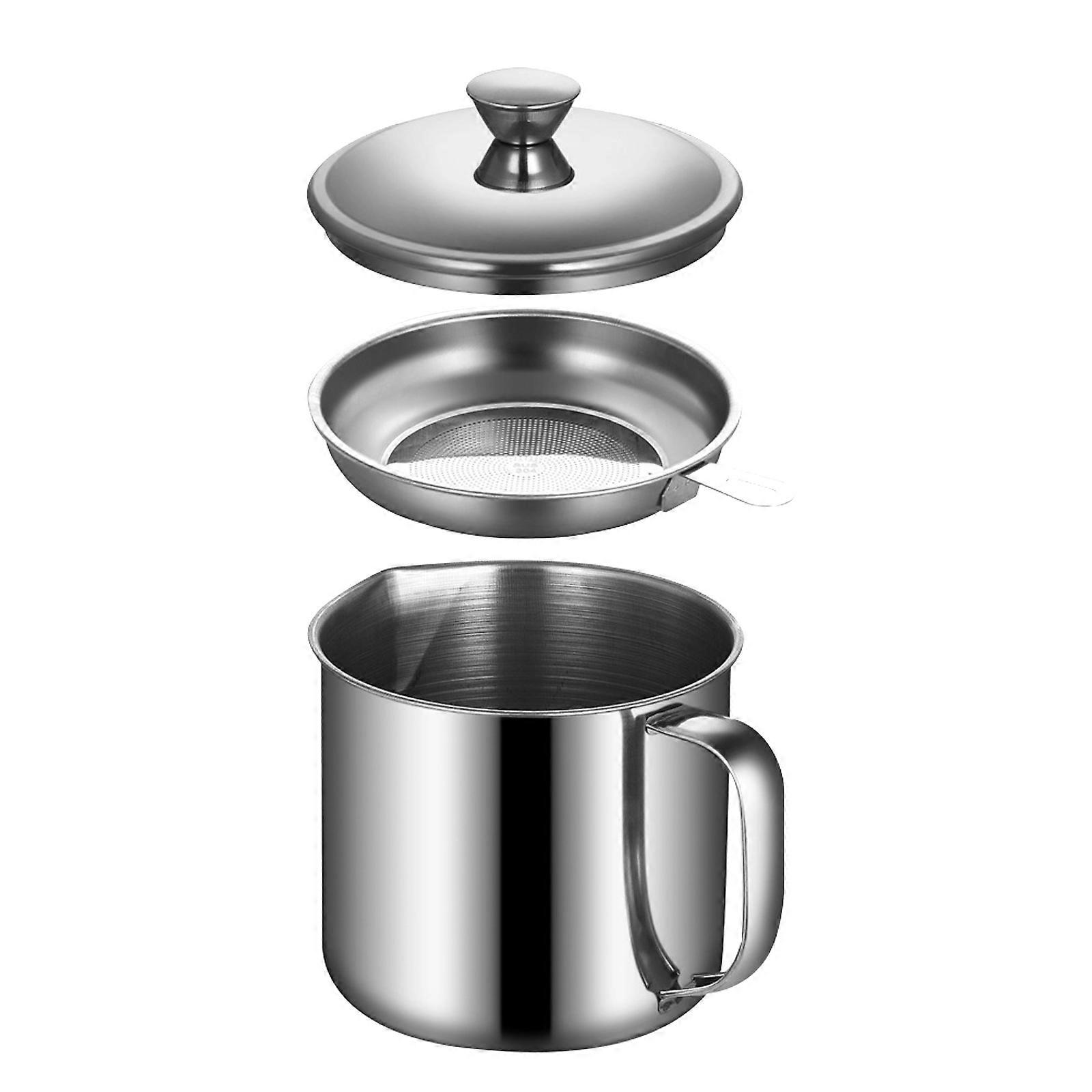 Oil Strainer Container Stainless Steel for Kitchen Use 2Pcs Silver Grease