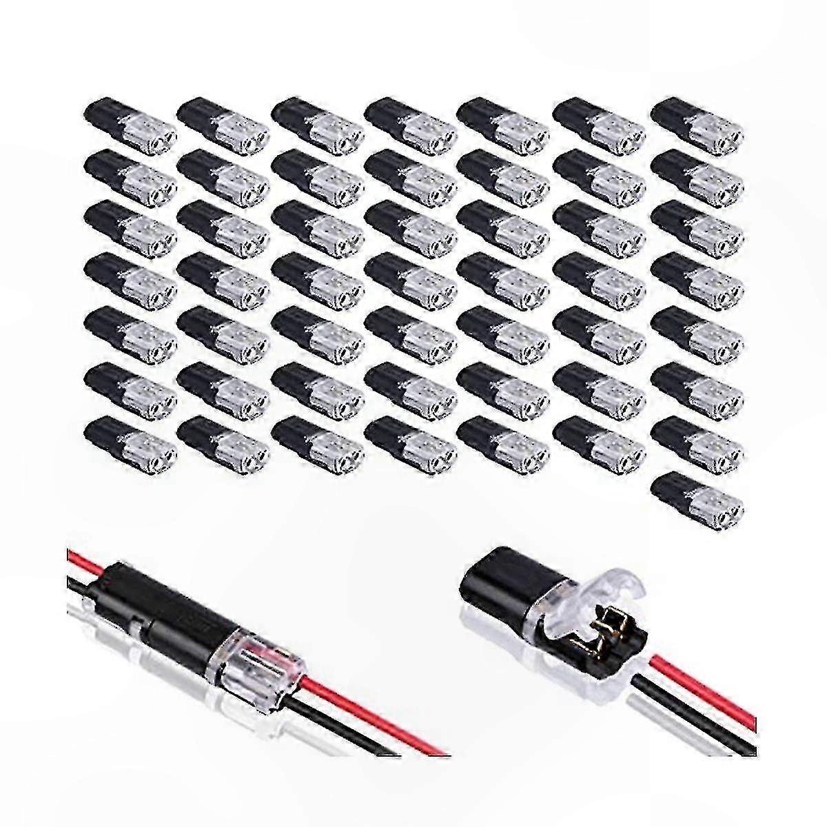 2-Pin Plug-In Connectors with Locking Buckle, 50-Pack Universal Double-Wire Terminals for Electrical Wiring Projects