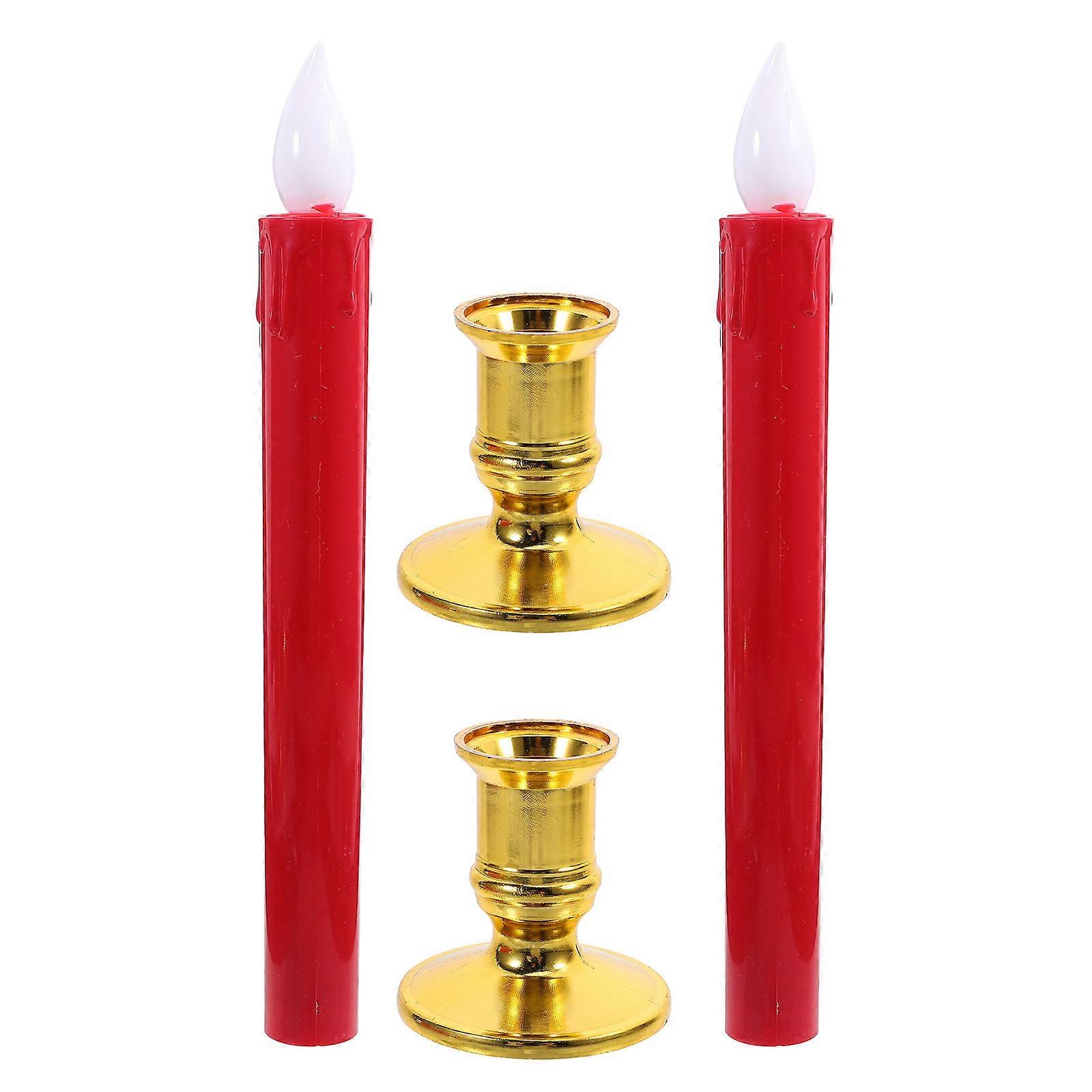 Flameless Candle Lights 4Pcs Red Battery Operated Candlesticks Ideal For Party Celebrations To Add Touch Of Style