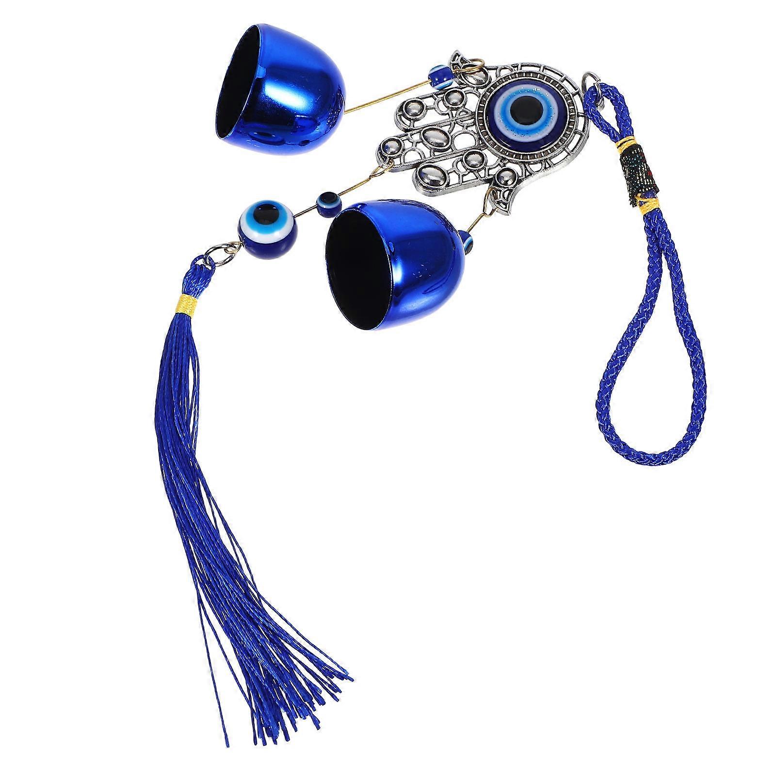Blue Evil Eye Wind Chime Metal Decor for Backyard Protection 4Pcs