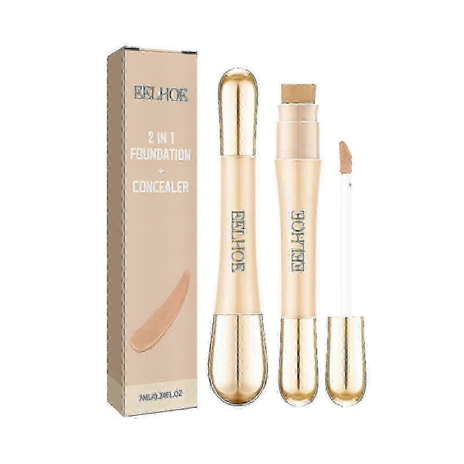 2 In 1 Foundation + Concealer, Moisturizing Natural Brightening Concealer Spot Acne Print Moisturizing Two-head Concealer