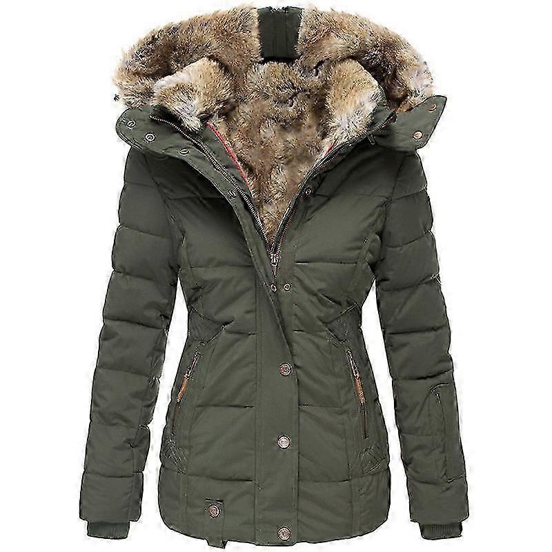 Giacca con cappuccio a maniche lunghe slim con collo di pelliccia caldo invernale da donna