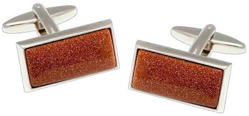 David Van Hagen Goldstone Rectangle Cufflinks - Brown/Silver